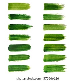 Green labels. Ecology vector illustrations. Green watercolor brush
