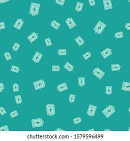 Green Laboratory clipboard with checklist icon isolated seamless pattern on green background. Control list symbol.  Vector Illustration