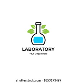 Green Labs Logo. Flasche mit Blättersymbol für Bio-Laborlogo