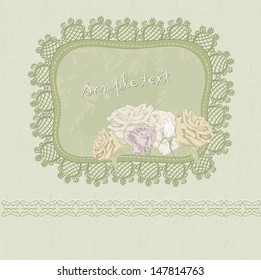 Green lacy frame with roses