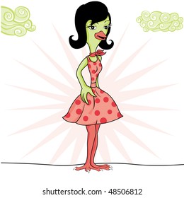 green lady bird illustration