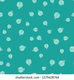 Green Ladybug icon isolated seamless pattern on green background.  Vector Illustration