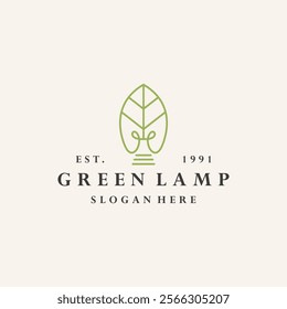 Green lamp logo vector hipster vintage icon illustration
