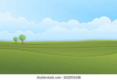 Green Landscape Background, Paper cut, Vector