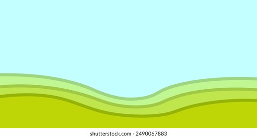 green landscape background with sky blue vector illustration. nature wallpaper. green backdrop. abstract wavy lines banner template for graphic design, banner, poster, web, themes. blue background
