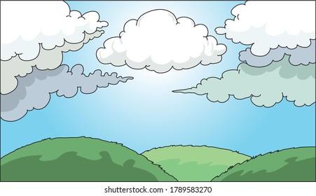 Green landscape with blue sky