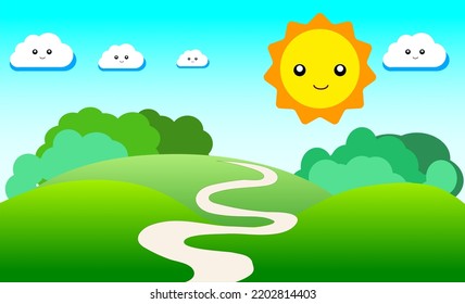 Green landscape with blue sky