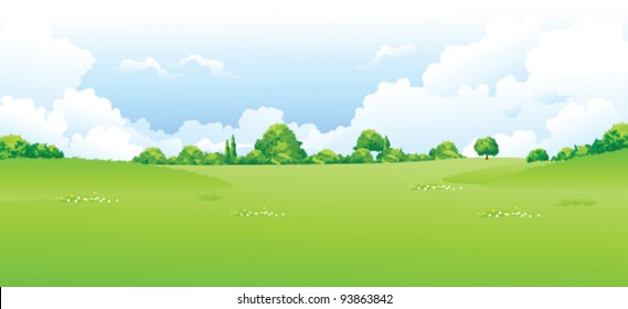 Green landscape with blue sky