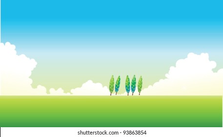 Paisaje verde con cielo azul