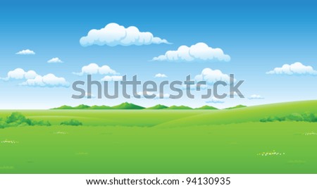 Green landscape with blue sky