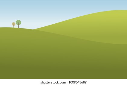 Green landscape and blue sky, minimal, vector