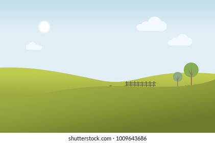 Green landscape and blue sky, vector