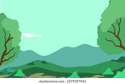 green landscape cartoon illustration vector