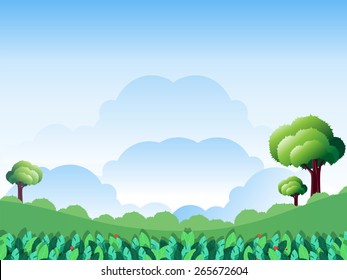 green landscape with cloud on sky, Vector
