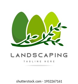 Diseño de paisaje verde plantilla de logotipo para construir y mantener un servicio o una empresa de medio ambiente ecológico.Símbolos vectores de jardinería o de horticultura de jardín para ecología verde árboles naturales o parque