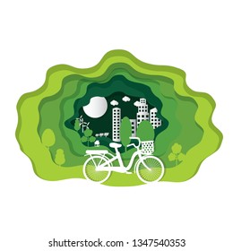 Green landscape Eco-friendly concept Using natural energy Earth Day and Earth Environment Day Paper Art Vector Images - Vector