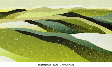 green landscape with hills in vector background