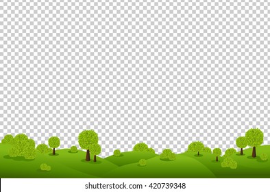 Green Landscape, Isolated on Transparent Background, Vector Illustration