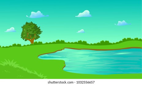 green landscape with lake