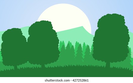 Green landscape mountain and linden