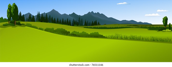 Green landscape with mountains