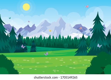 Green landscape with mountains background