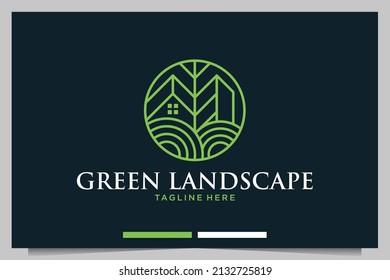 green landscape nature line art logo design