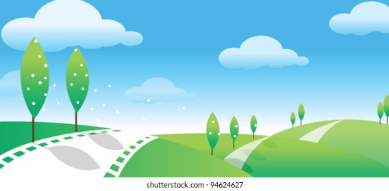 Green landscape with road