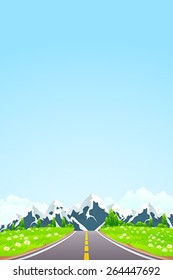 Green Landscape with Road Clouds and mountains