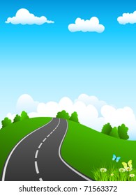green landscape and road - vector illustration