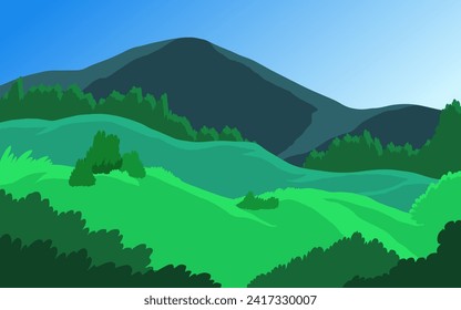 green landscape with sky cartoon illustration vector