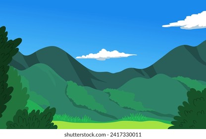 green landscape with sky cartoon illustration vector