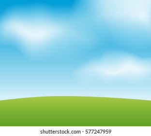 Green landscape with sky and clouds. Vector illustration