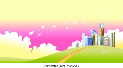 Green landscape and skyline