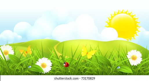 Green landscape, spring vector background