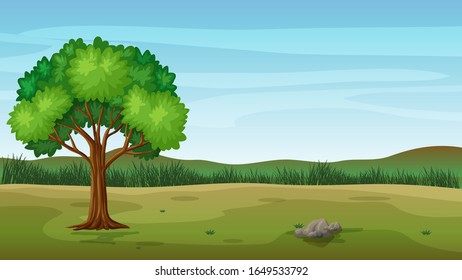 paisaje verde con vectores de árboles y campos de césped