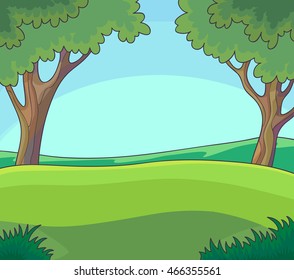 Paisaje verde con árboles y... Ilustración vectorial.