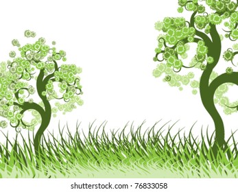Green landscape with  trees and grass