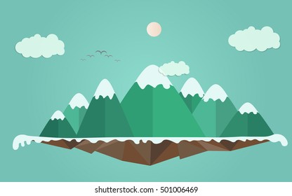 green landscape vector, nature landscape illustration with hills and clouds.