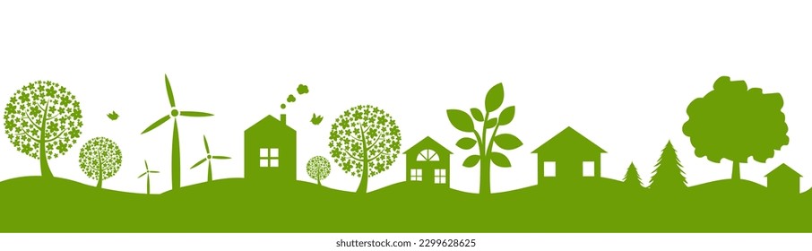 Green Landscape With White Background 
, Vector Illustration