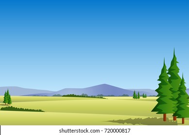 Green landscape with yellow fields. mountain view graphic vector