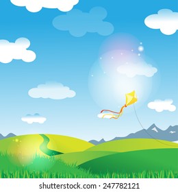 Green Landscape with a yellow kite