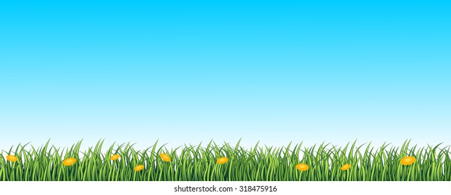 Green lane, seamless background, grass and flowers