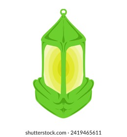 Das Design der grünen Laterne hat ein Ramadan-und islamisches Urlaubsthema. Perfekt für Poster, Banner, Sticker, Wallpaper, Hintergründe