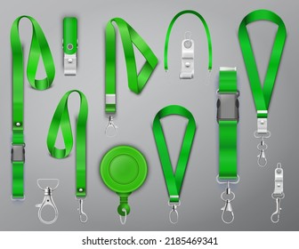 Green lanyards with metal claw clasp vector illustration