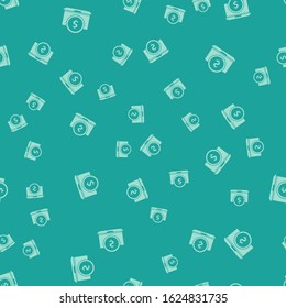 Green Laptop with dollar symbol icon isolated seamless pattern on green background. Online shopping concept. Earnings in the Internet, marketing.  Vector Illustration