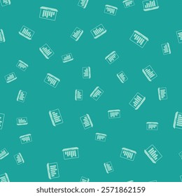 Green Laptop with graph chart icon isolated seamless pattern on green background. Report text file icon. Accounting sign. Audit, analysis, planning.  Vector