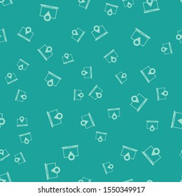 Green Laptop with location marker icon isolated seamless pattern on green background.  Vector Illustration