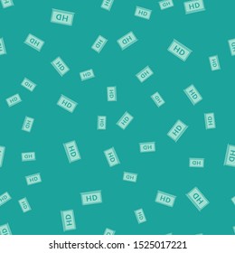 Green Laptop screen with HD video technology icon isolated seamless pattern on green background.  Vector Illustration