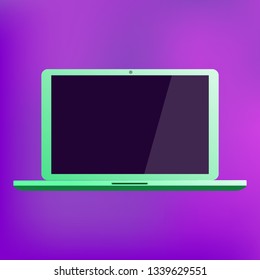 Green laptop vector on beautiful background. You can write your text on the screen of the laptop
